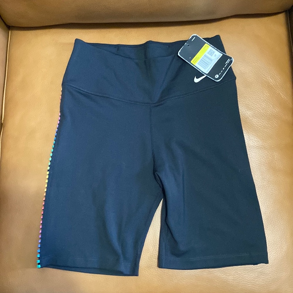 Nike bike shorts with colorful detail down the side